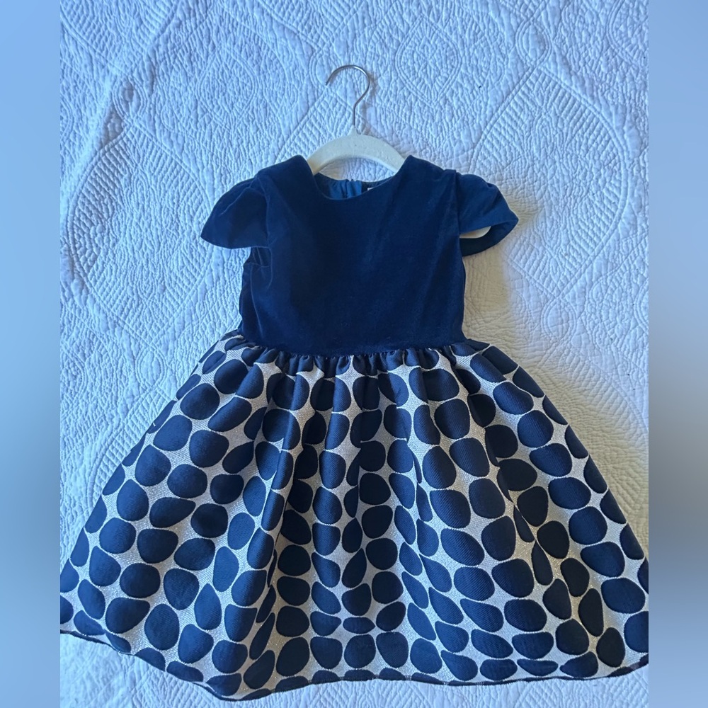 Jacadi Navy and White Polka Dot Formal Dress for Girls 3T